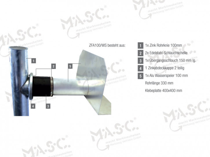 Zn Fassadenabzweig 100 mm mit Wasserspeier